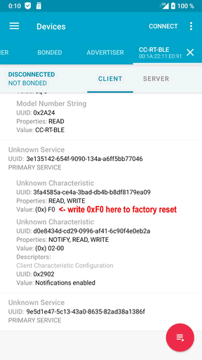 nRF Connect sending Factory Reset command