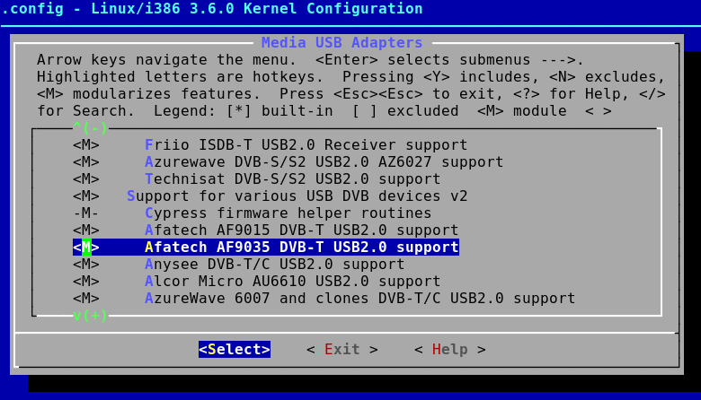Linux kernel menuconfig