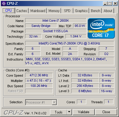 Core i7-2600K @4,7GHz CPU-Z