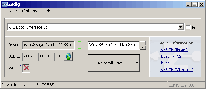 Installing RP2 Boot driver - libusb in Zadig