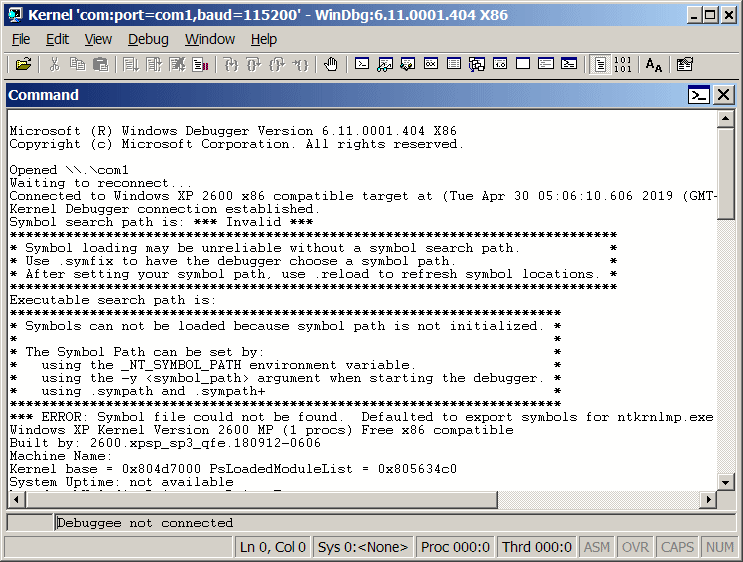WinDbg debug messages of  Windows XP at boot